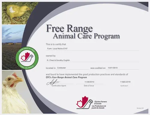 Ontario Raised Pastured Chicken Farm Near Me - Nutrafarms - Animal Care Program Certificate